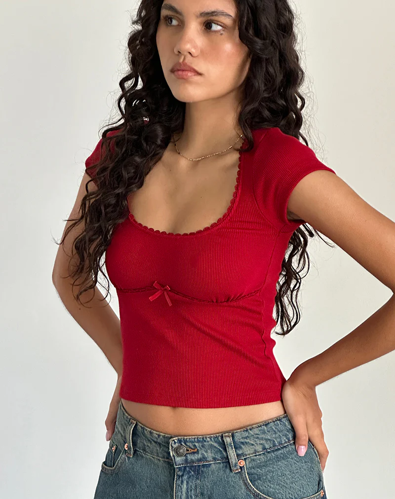 Rada Top in Rib Adrenaline Red - Image 2