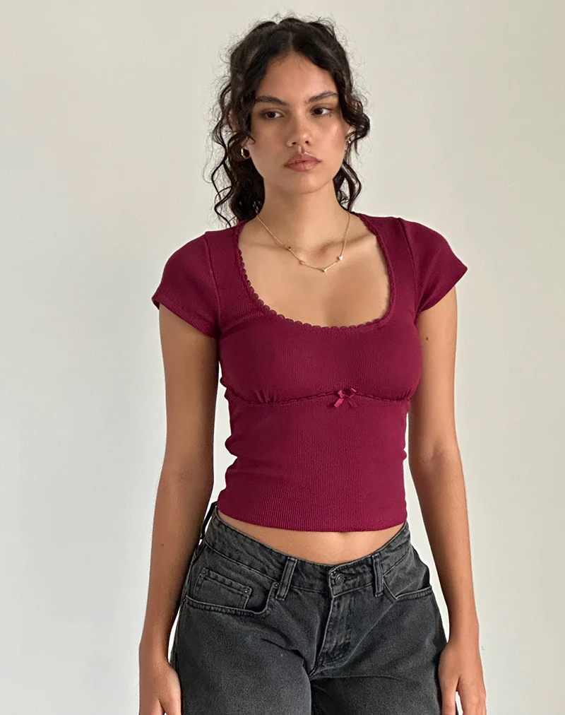 Rada Top in Rib Burgundy - Image 2