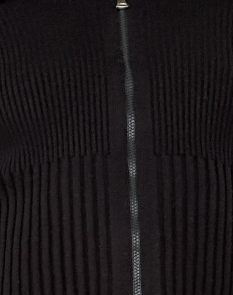 Radia Long Sleeve Off-Shoulder Zip Through Jumper in Black - Image 5