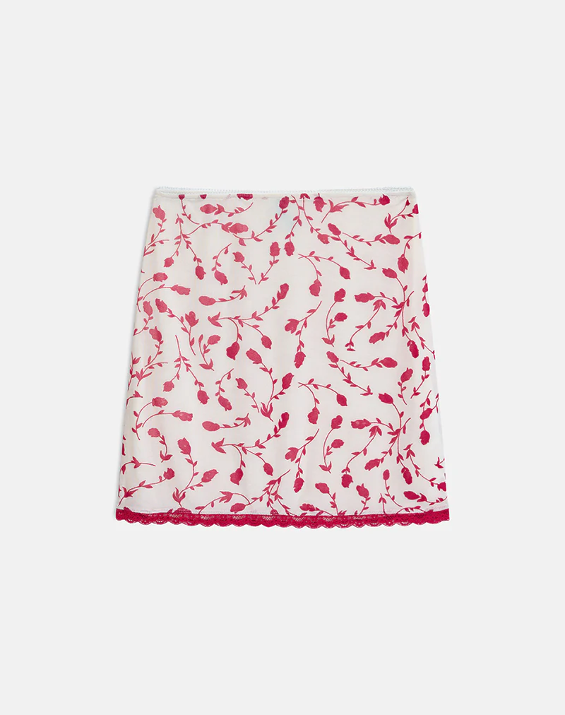 Radu Midi Skirt in Cream with Red Leafy Lily Flock - Image 6