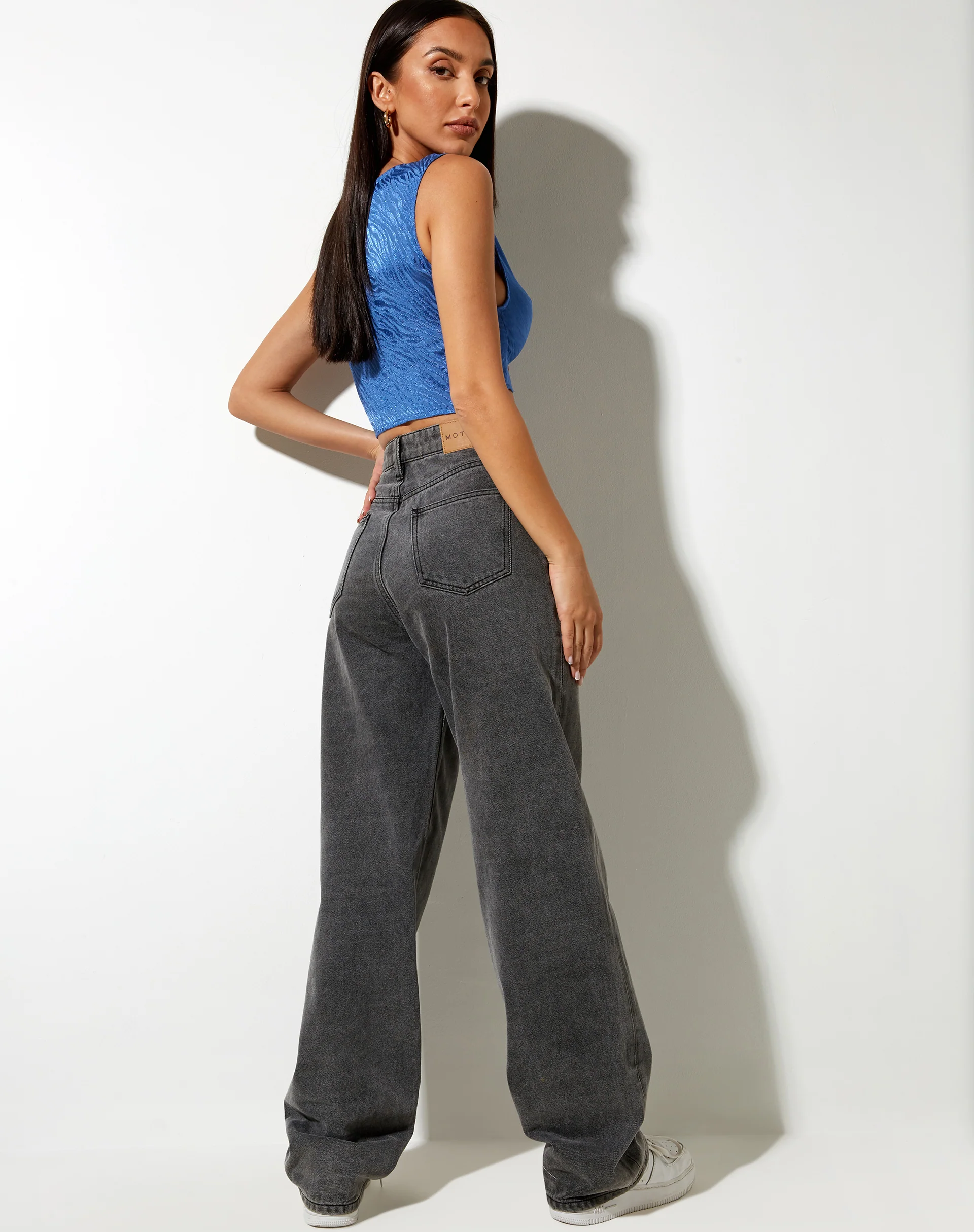 Raeless Crop Top in Satin Zebra Blue Bonnet - Image 4