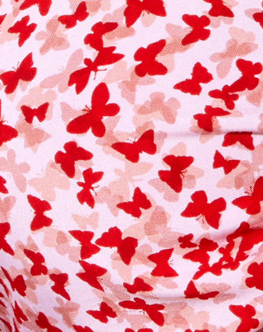 Raeto Crop Top in Ditsy Butterfly Peach and Red - Image 6