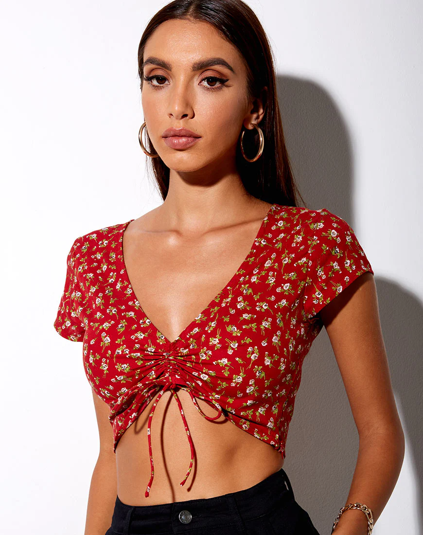 Raeto Crop Top in Falling For You Floral Red - Image 5