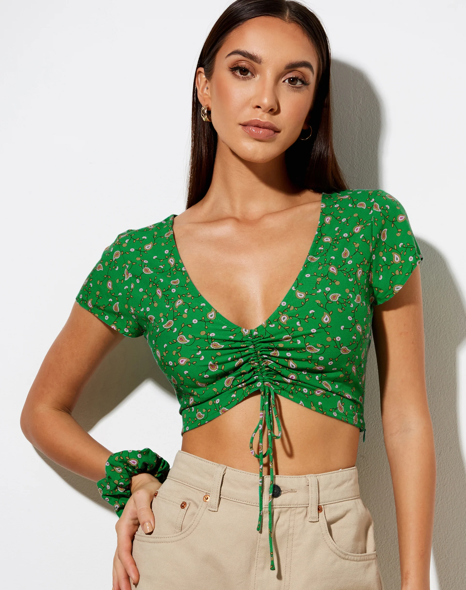 Raeto Crop Top in Paisley Fun Green - Image 4
