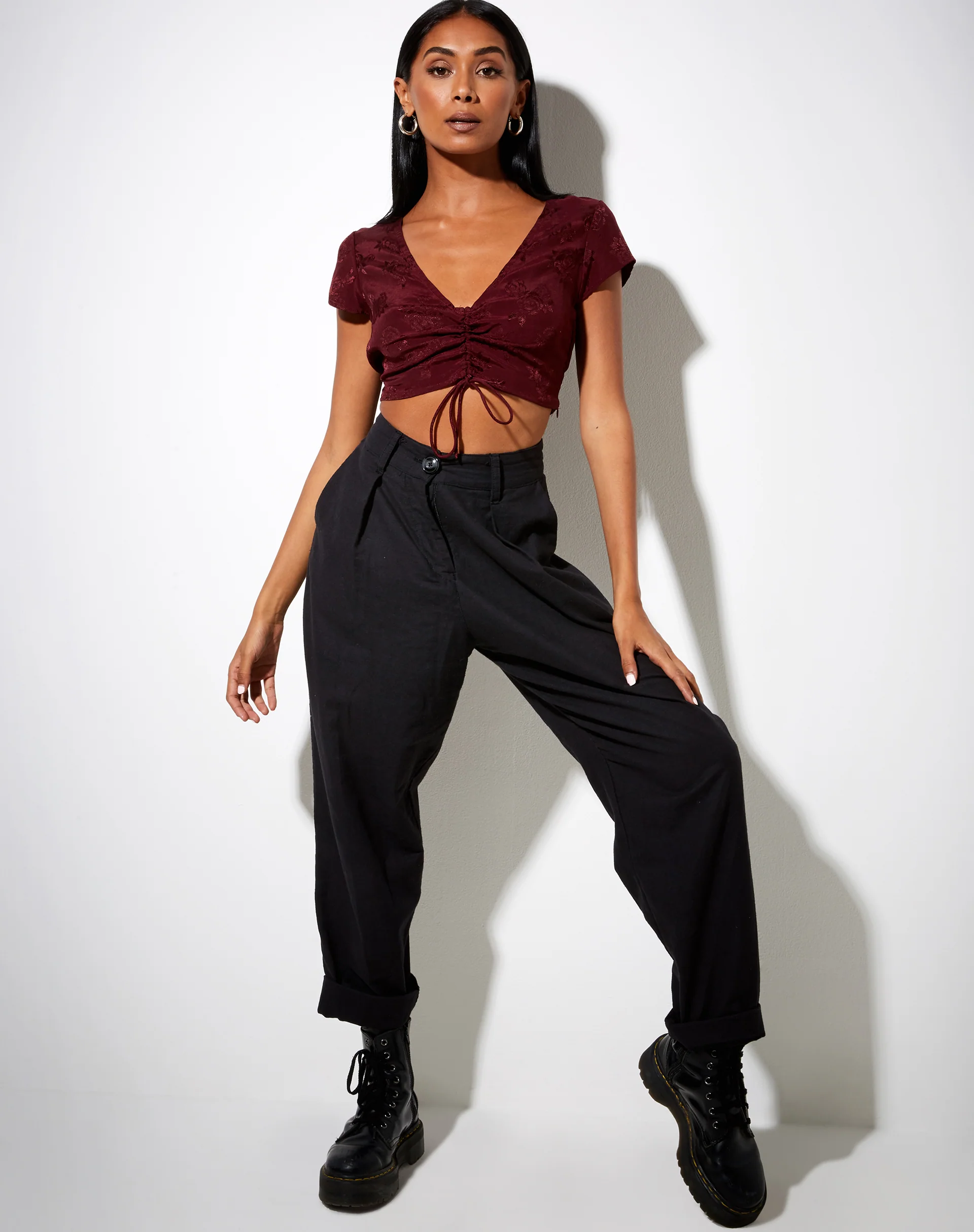 Raeto Crop Top in Satin Rose Burgundy - Image 4