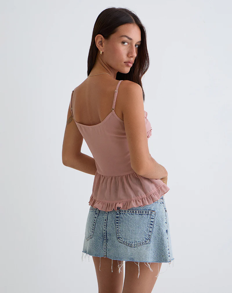 Raeya Tie Front Cami Top in Chiffon Pink - Image 4