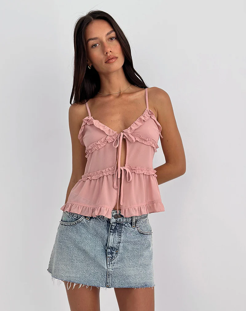 Raeya Tie Front Cami Top in Chiffon Pink - Image 5