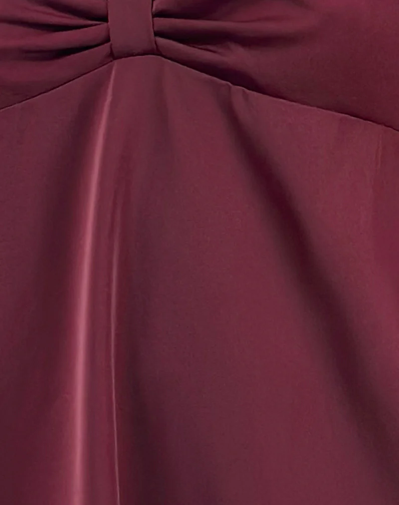 Rafaila Mini Slip Dress in Satin Burgundy - Image 6
