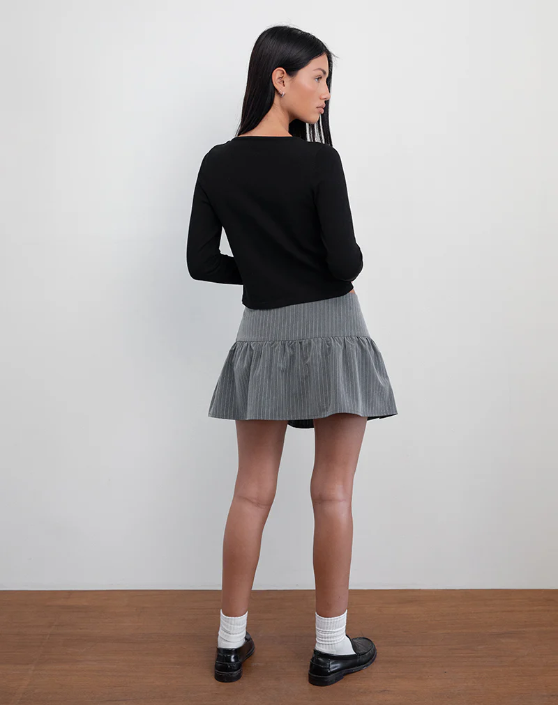 Raffita Mini Skirt in Pinstripe Grey - Image 4