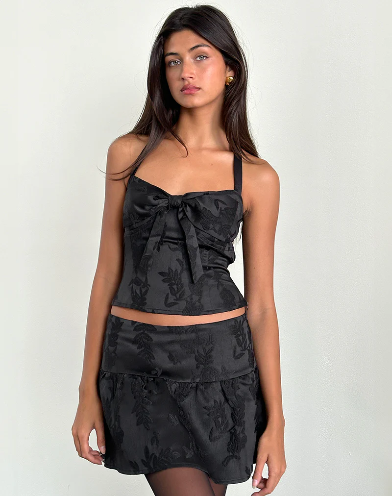 Raffita Mini Skirt in Satin Jacquard Black - Image 2