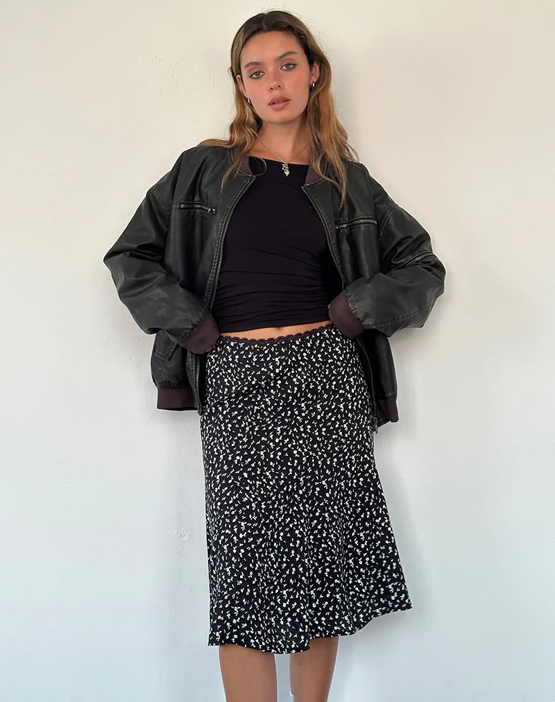 Rahyu Midi Skirt in Black Ditsy Romance - Image 2
