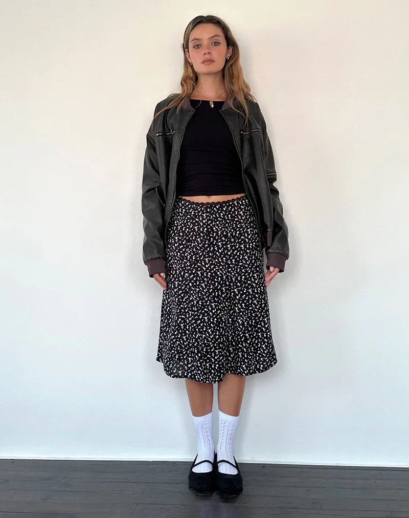 Rahyu Midi Skirt in Black Ditsy Romance - Image 5