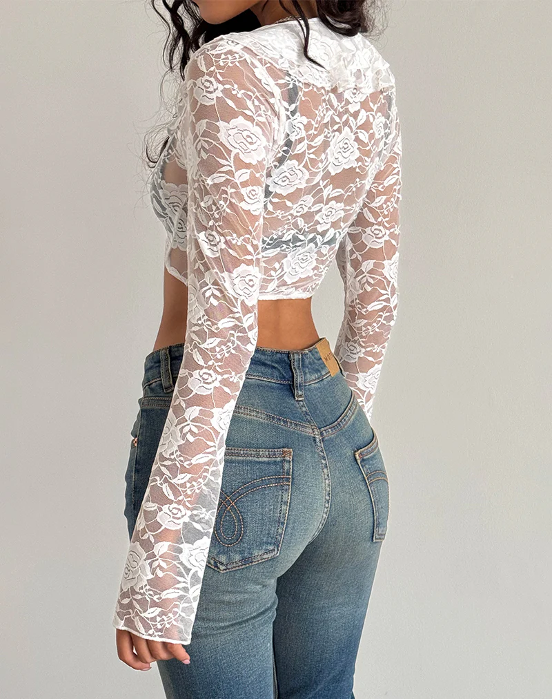 Raine Unlined Cardigan in Ivory Big Rose Lace - Image 5