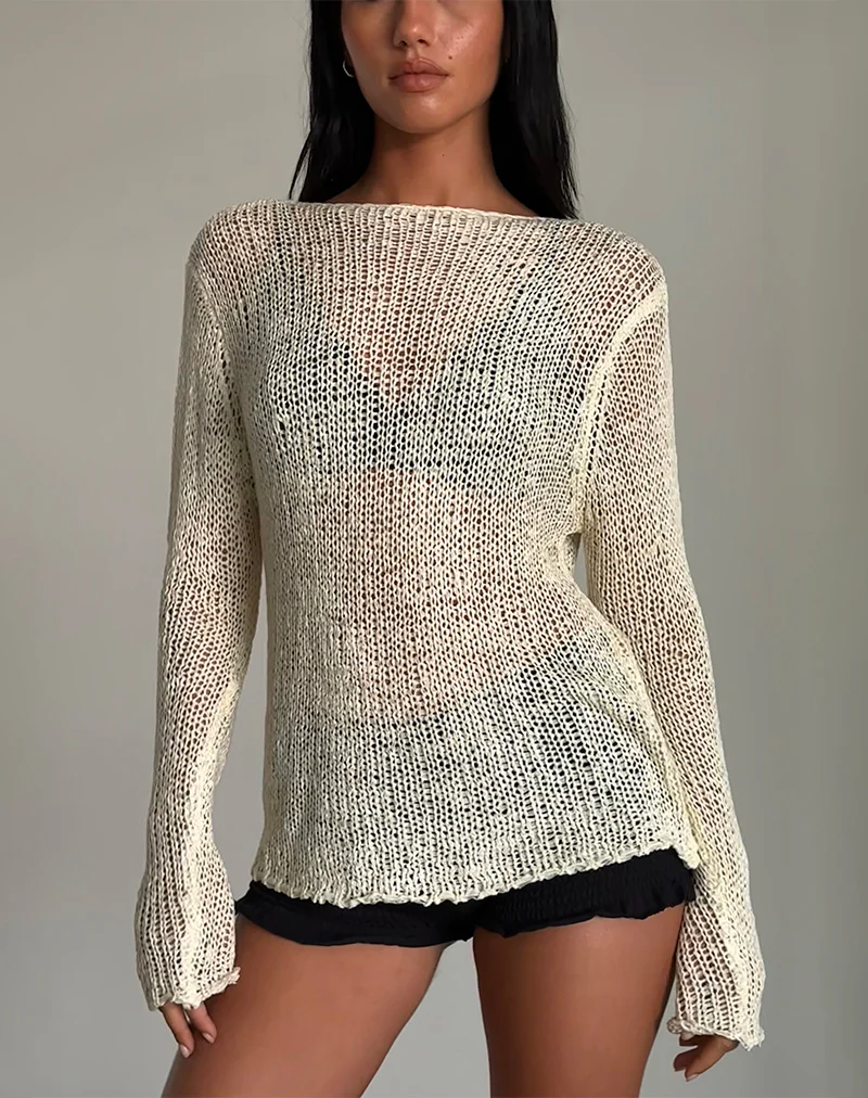 Rajiya Open Weave Jumper in Ivory - Image 2