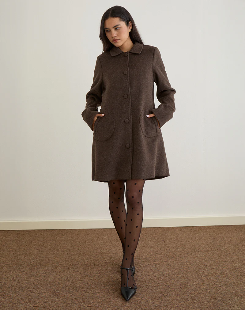 Rakai Pea Coat in Chocolate Wool - Image 2