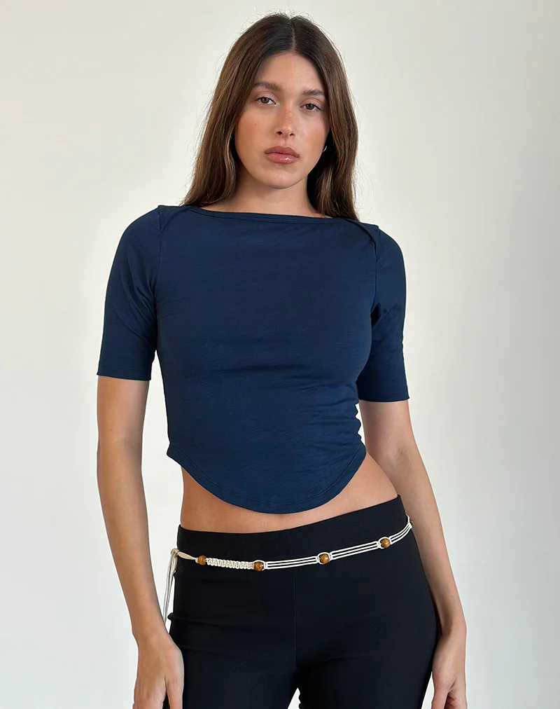 Ralda Curved Jersey Tee in Navy - Image 3