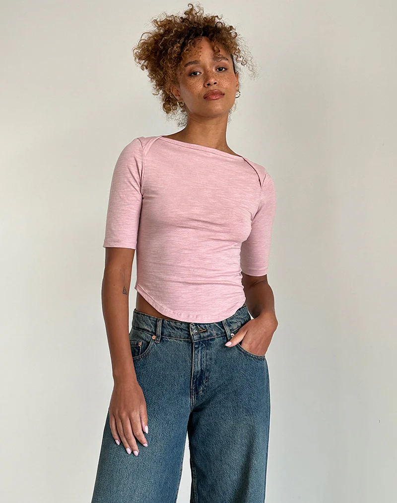 Ralda Curved Jersey Tee in Pink Lady - Image 2