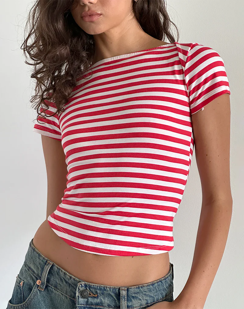 Ralina Top in Red and White Stripe - Image 2