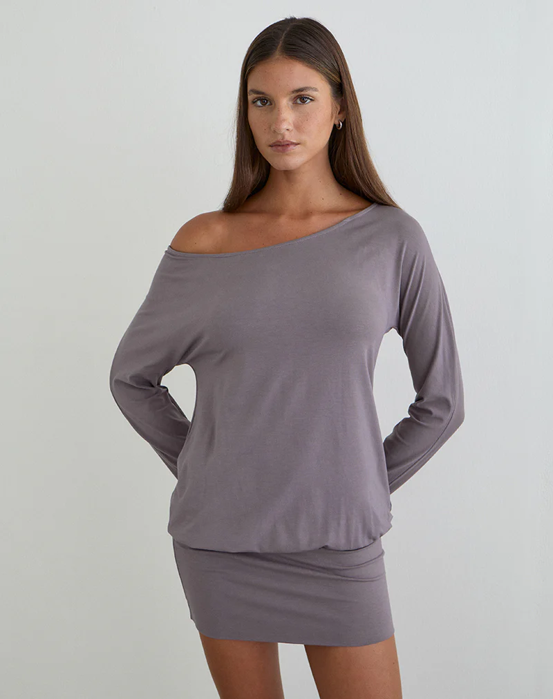 Raluca Long Sleeve Mini Dress in Grey Lavender - Image 2