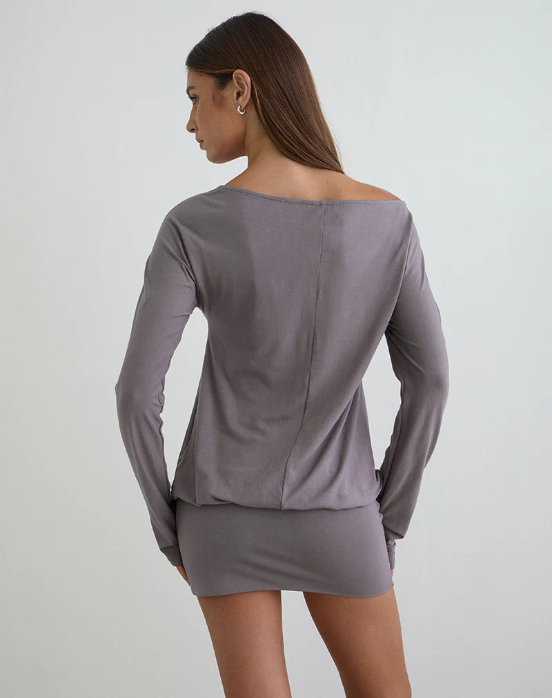 Raluca Long Sleeve Mini Dress in Grey Lavender - Image 4