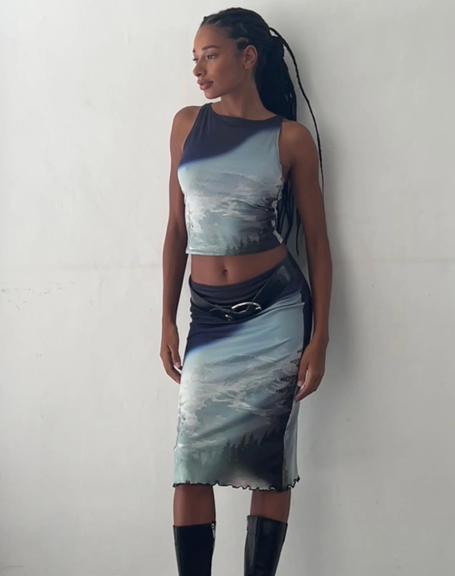 Rambi Vest Crop Top in Abstract Landscape Collage - Image 2