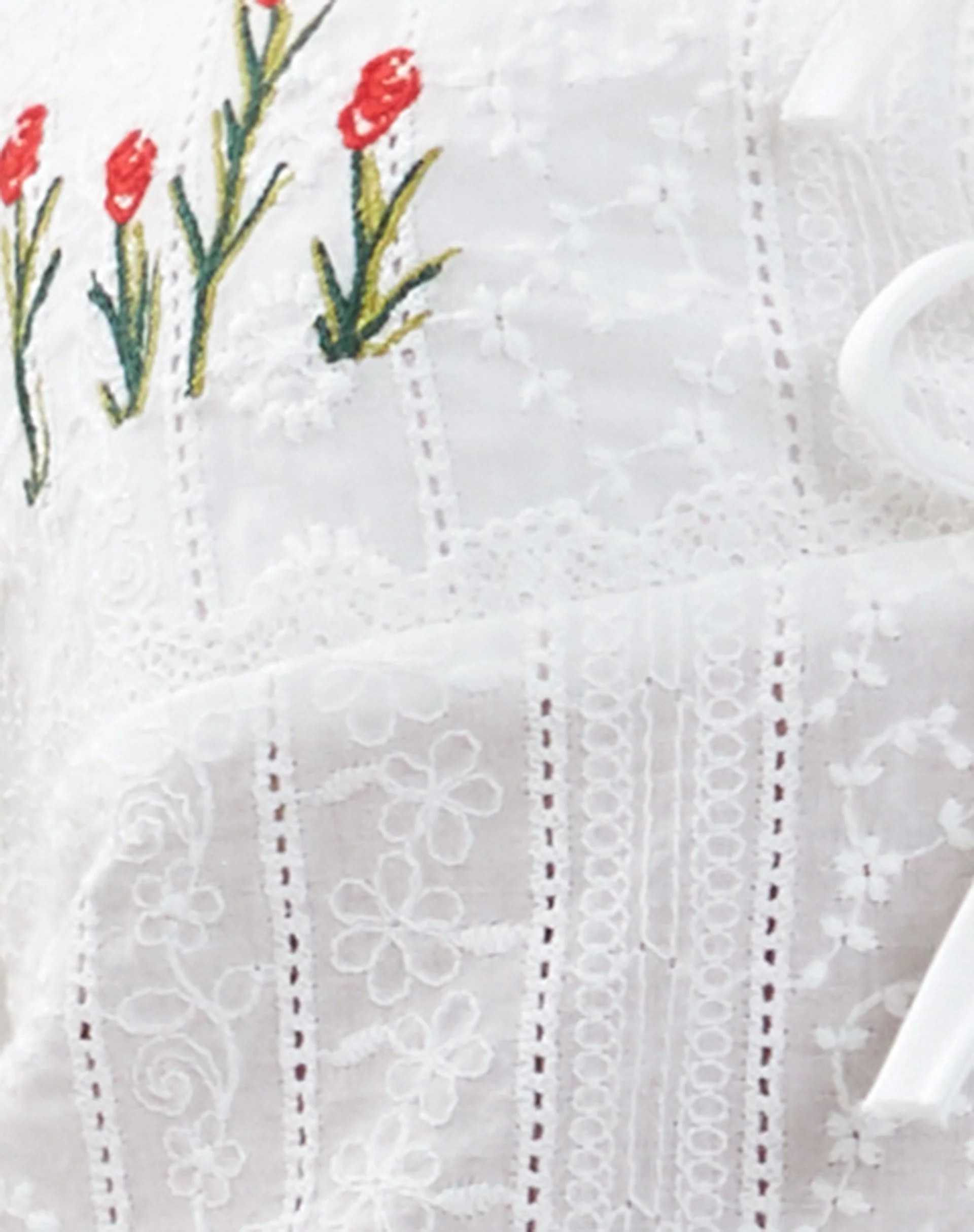 Ramika Tie Front Embroidered Cami Top in White Broderie - Image 7