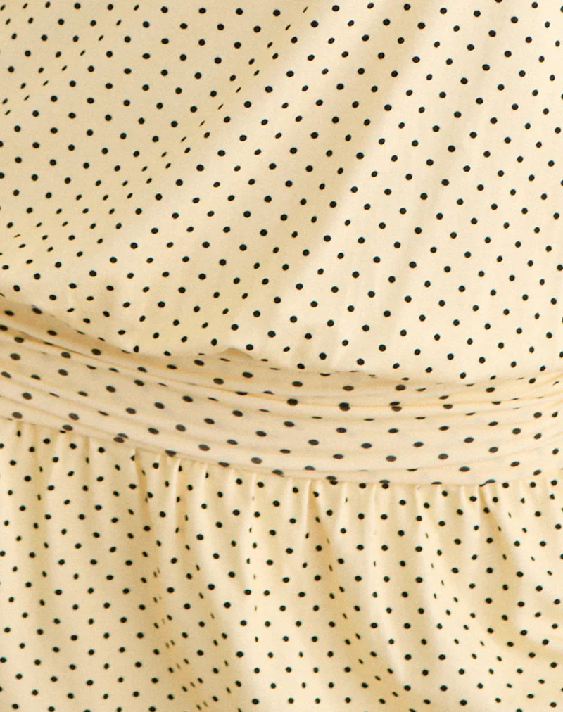Ramira Drop Waist Mini Dress in Butter Yellow with Micro Polka Dots - Image 5