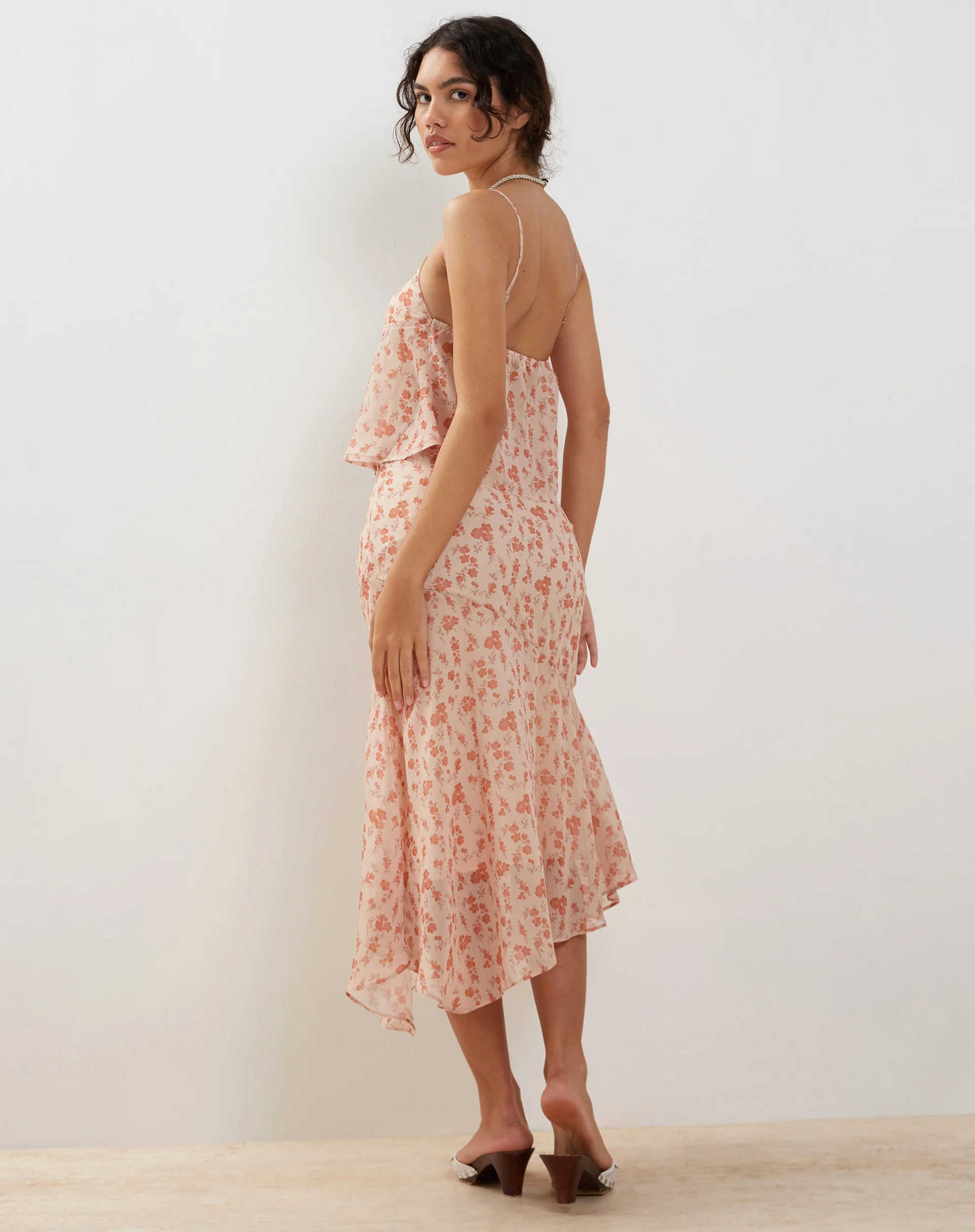 Rans Waterfall Hem Chiffon Midi Skirt in Peach Cherry Blossom - Image 3