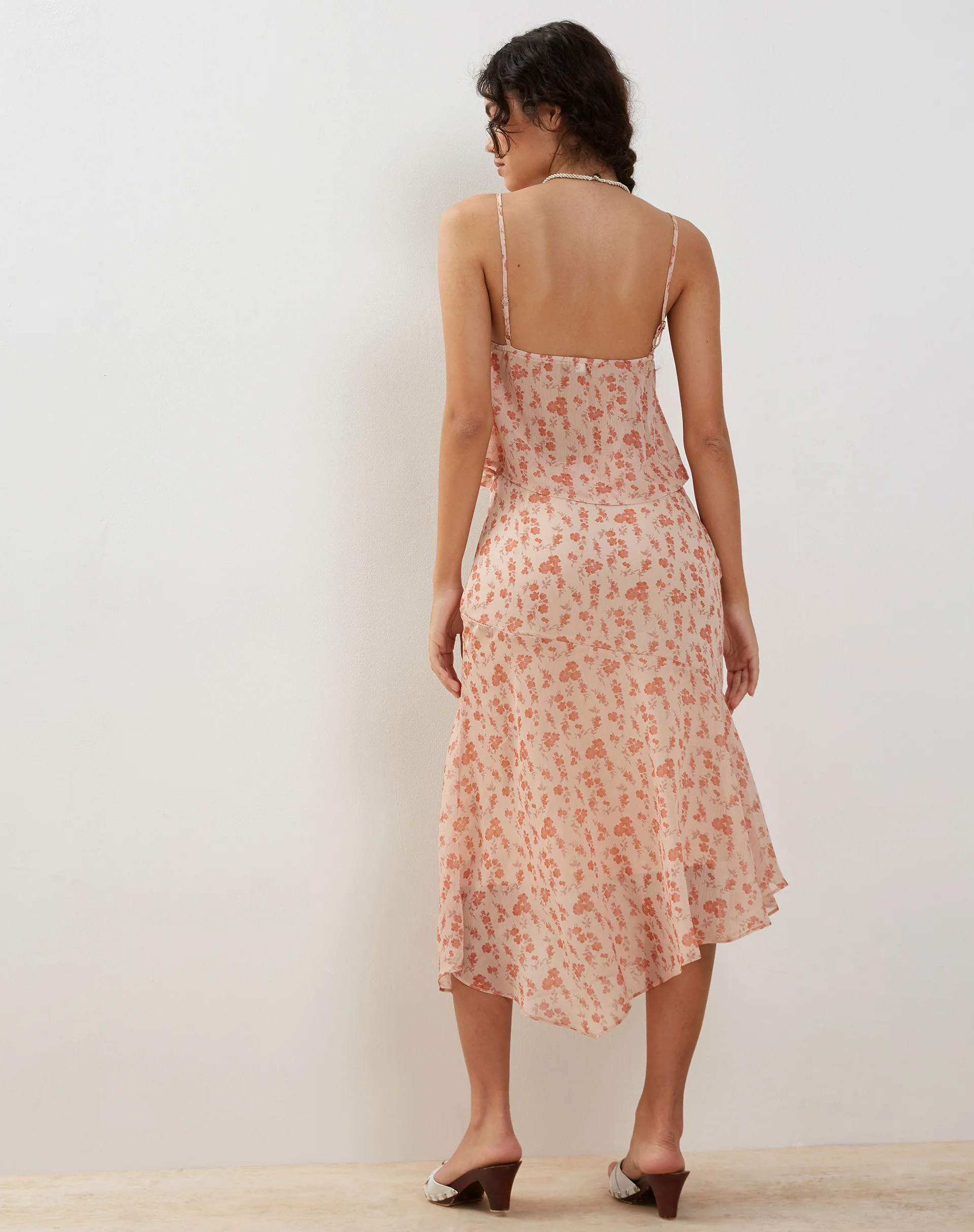 Rans Waterfall Hem Chiffon Midi Skirt in Peach Cherry Blossom - Image 5