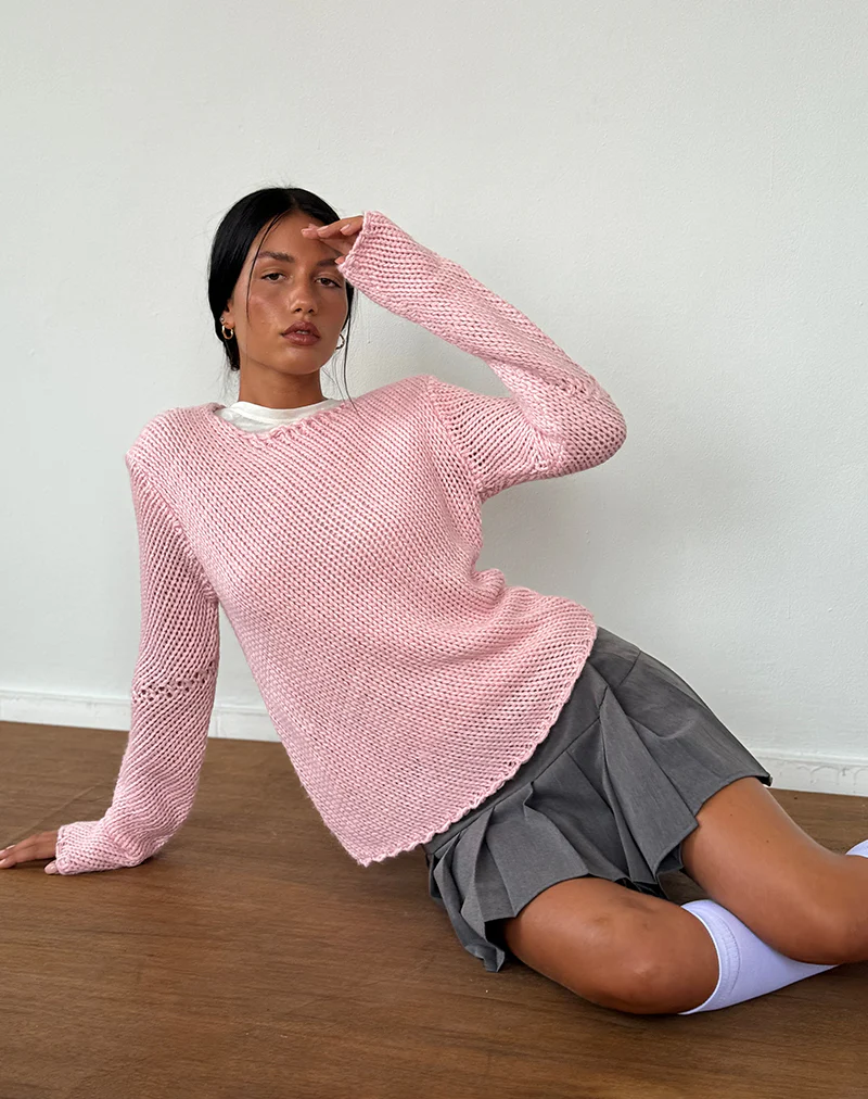 Ranvir Knitted Jumper in Baby Pink - Image 2