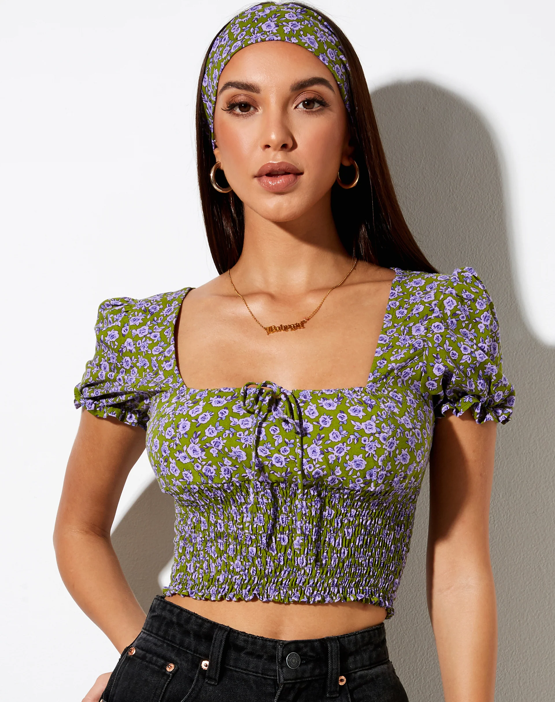 Raquel Crop Top in Autumn Blossom Khaki - Image 4