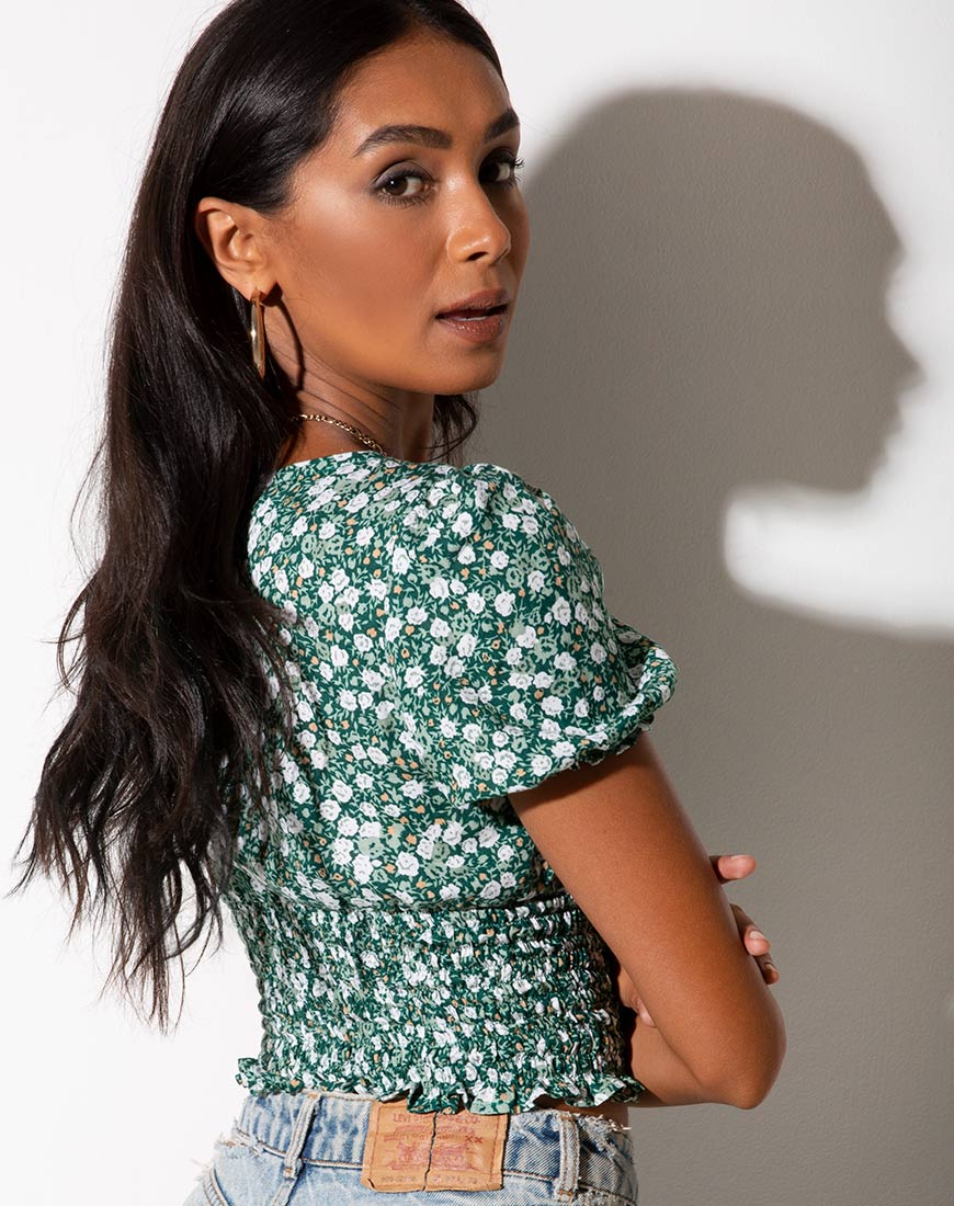 Raquel Top in Floral Field Green - Image 2