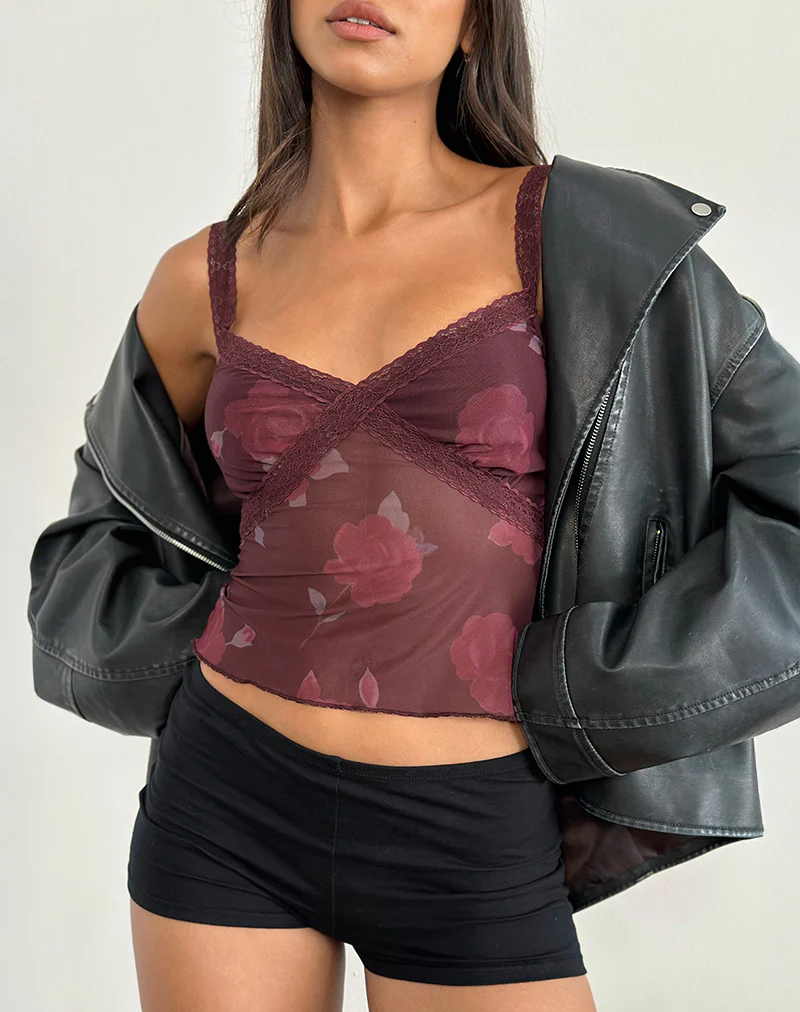 Rasa Cami Top in Blooming Rose Burgundy - Image 2