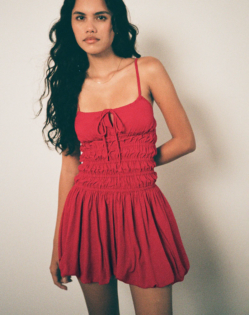 Rasmil Bubble Mini Dress in Adrenaline Red - Image 4
