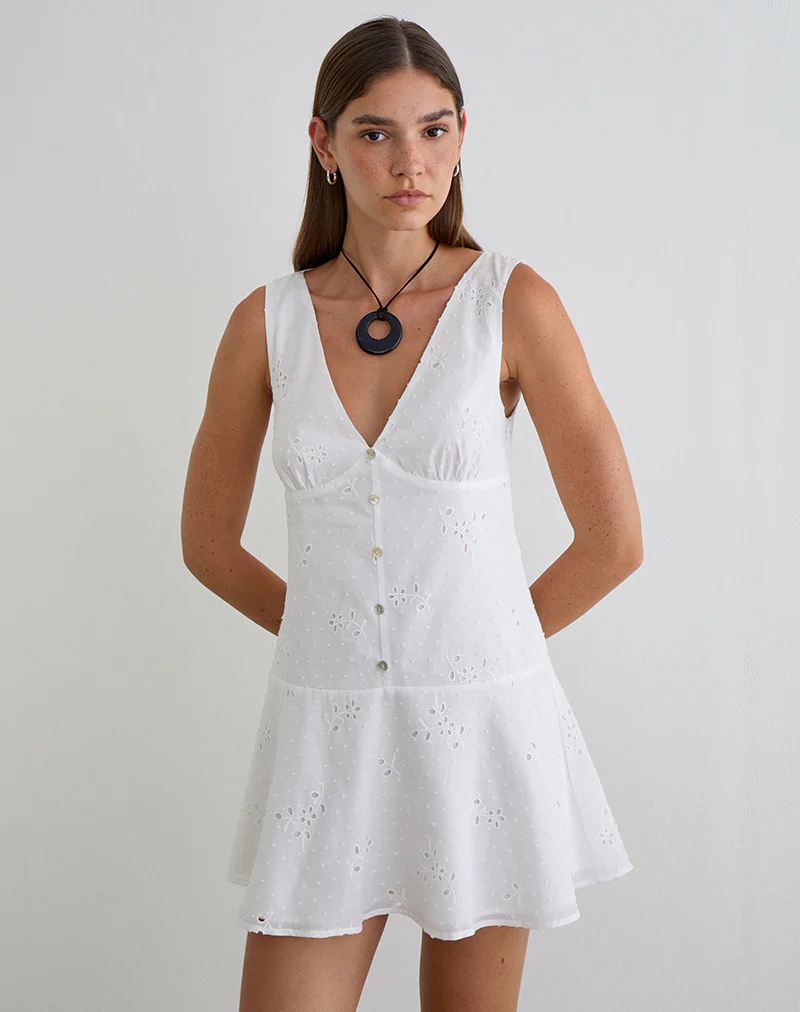 Raspati Mini Dress in Broderie White - Image 3