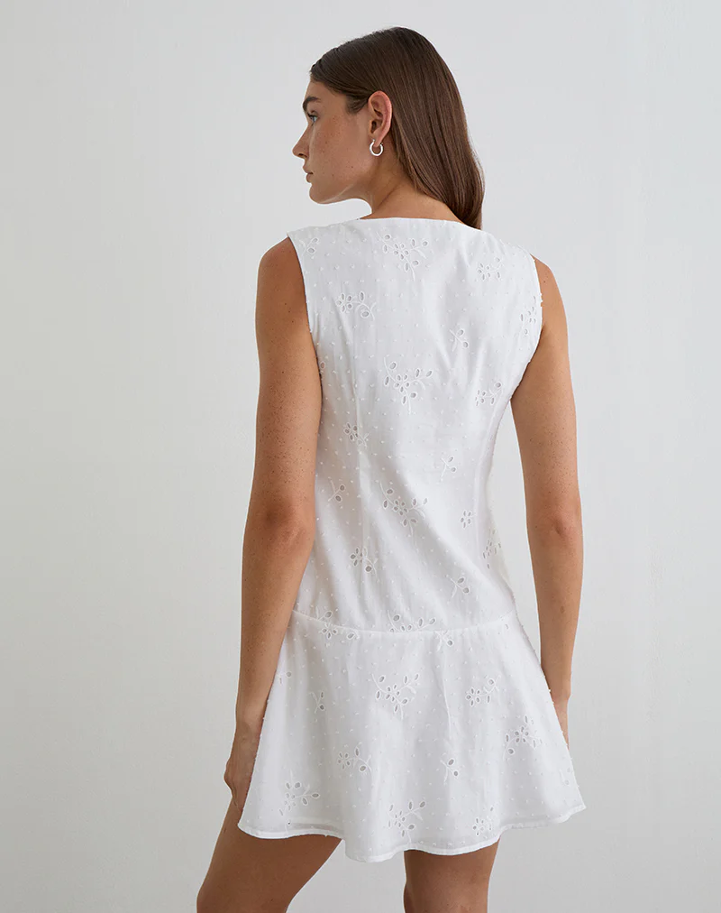 Raspati Mini Dress in Broderie White - Image 4
