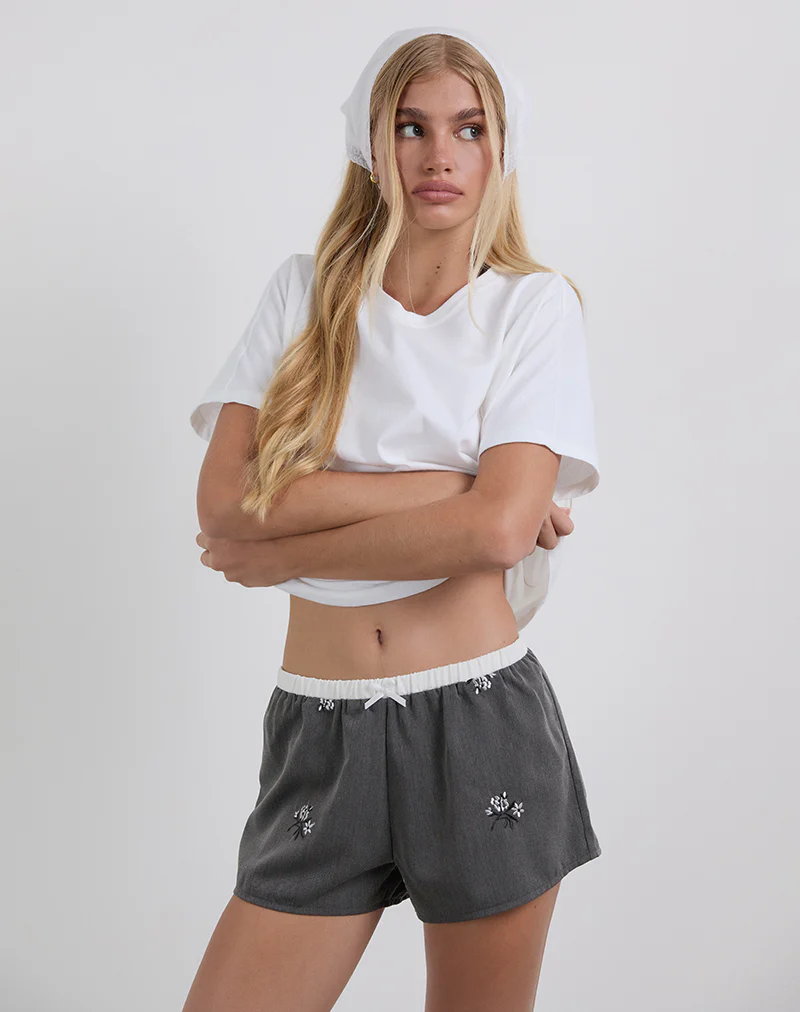 Rata Shorts in Floral Embroidered Charcoal - Image 2
