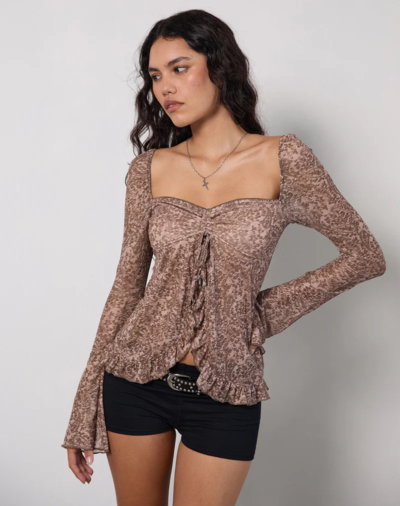 Ratu Top in Mesh Vintage Paisley Pink - Image 2