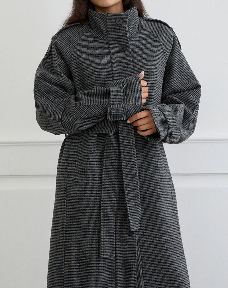 Ravari Belted Trench Coat in Charcoal Check - Image 2