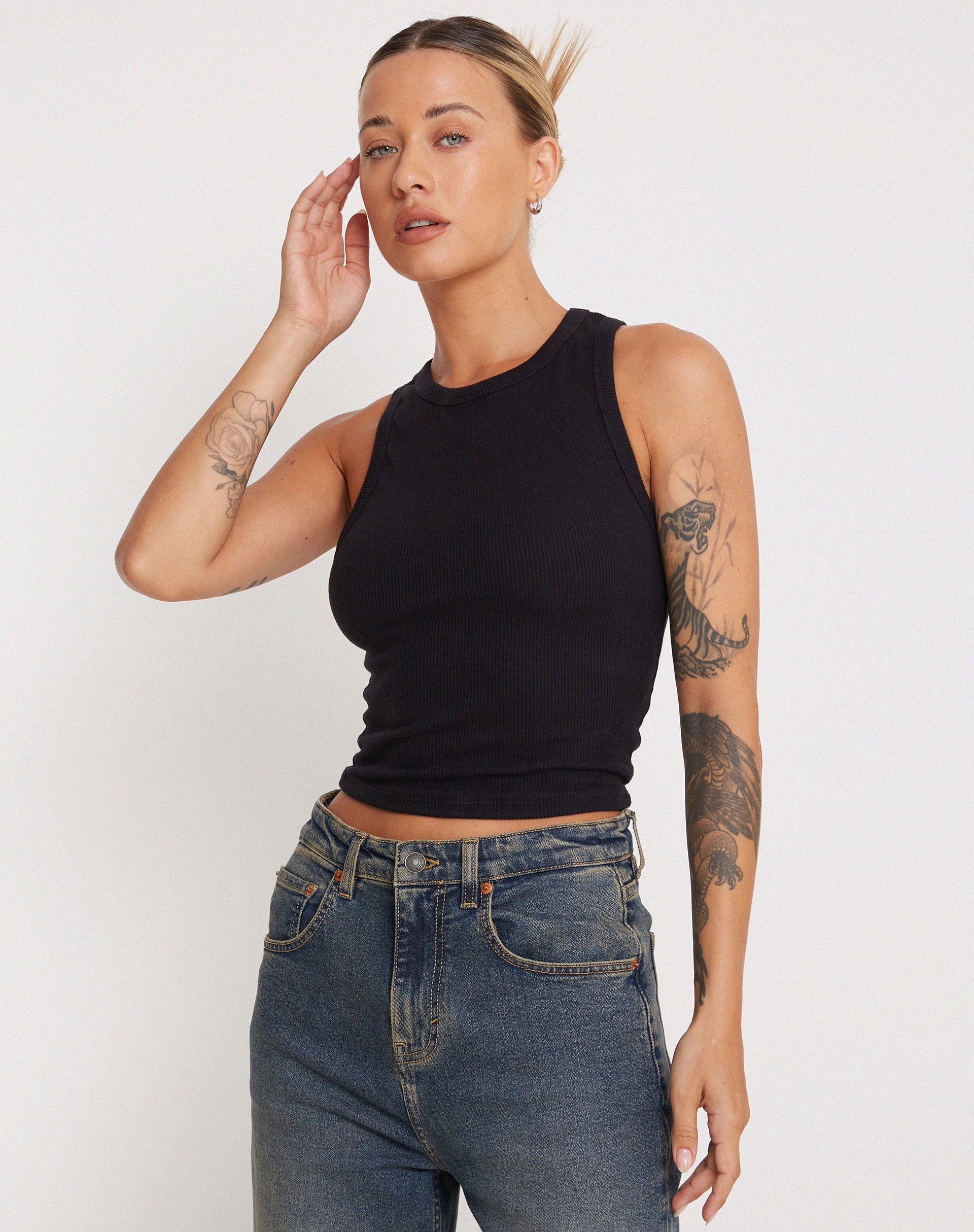 Rave Vest Top in Rib Black - Image 2