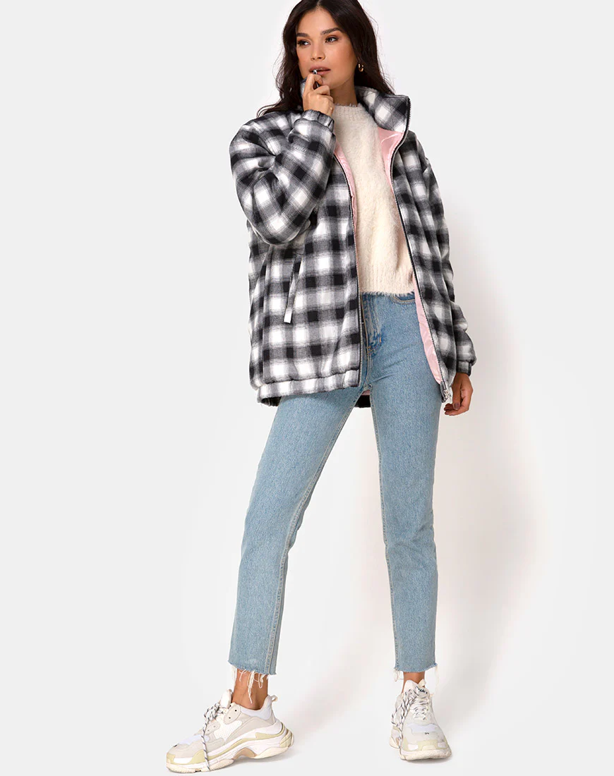 Raven Jacket in Plaid Black White - Image 3