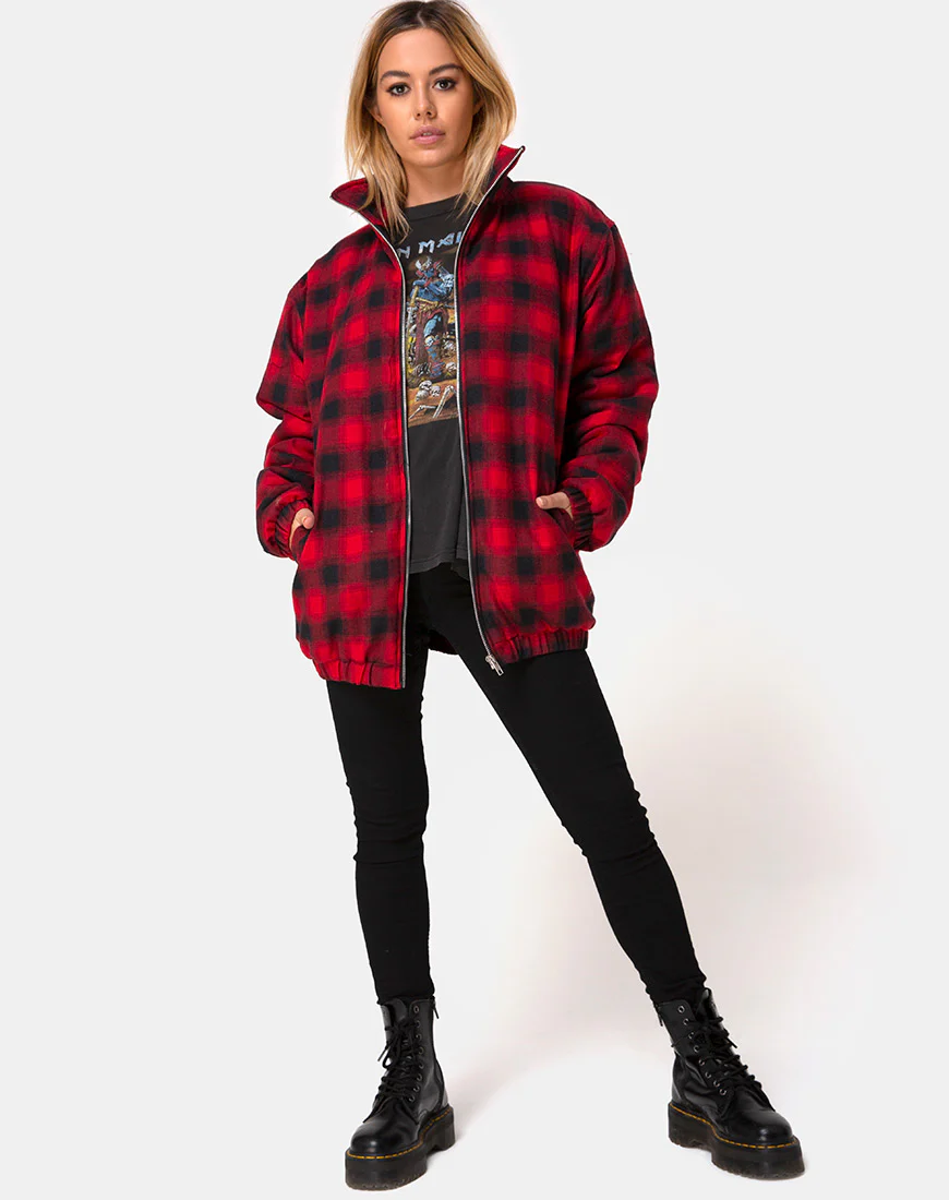 Raven Jacket in Plaid Red Black - Image 3