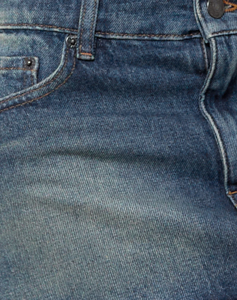 Raw Hem Mini Skirt in Steel Blue with Pockets - Image 6