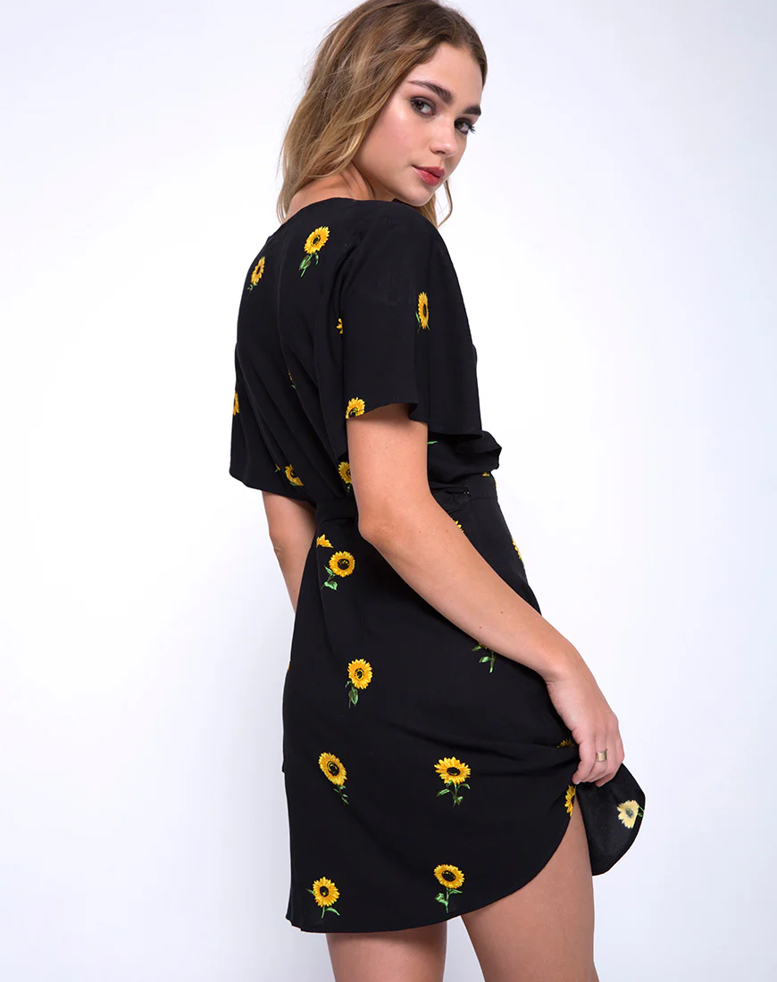 Rawa Wrap Dress in Ditsy Sunflower - Image 2