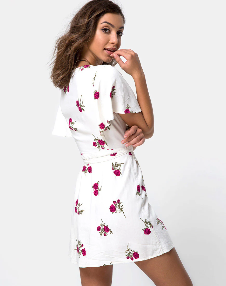 Rawa Wrap Dress in Grunge Rose Ivory - Image 2