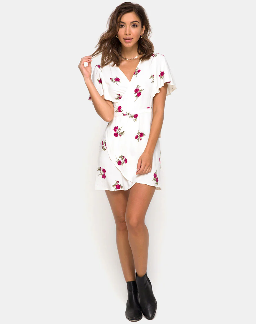 Rawa Wrap Dress in Grunge Rose Ivory - Image 3