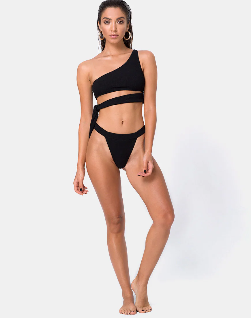 Rawlins Bikini Bottom in Crinkle Rib Black - Image 3