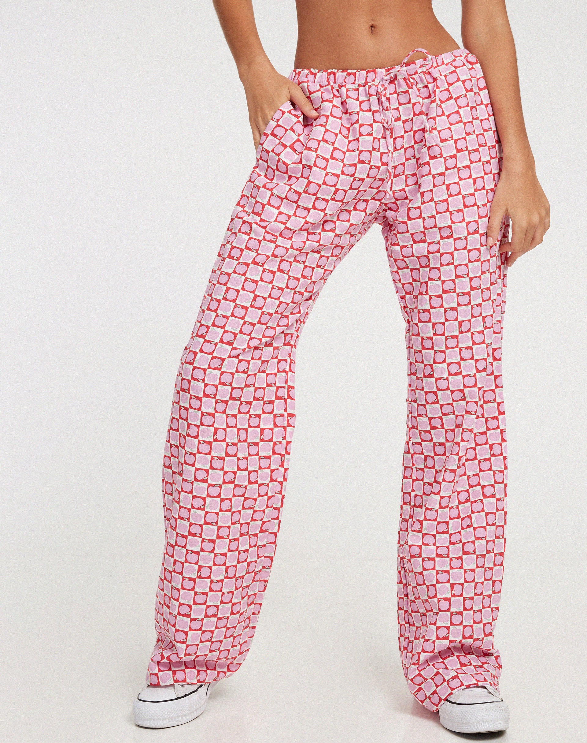 Raya Wide Leg Trousers in Apple Check Blush Red - Image 2