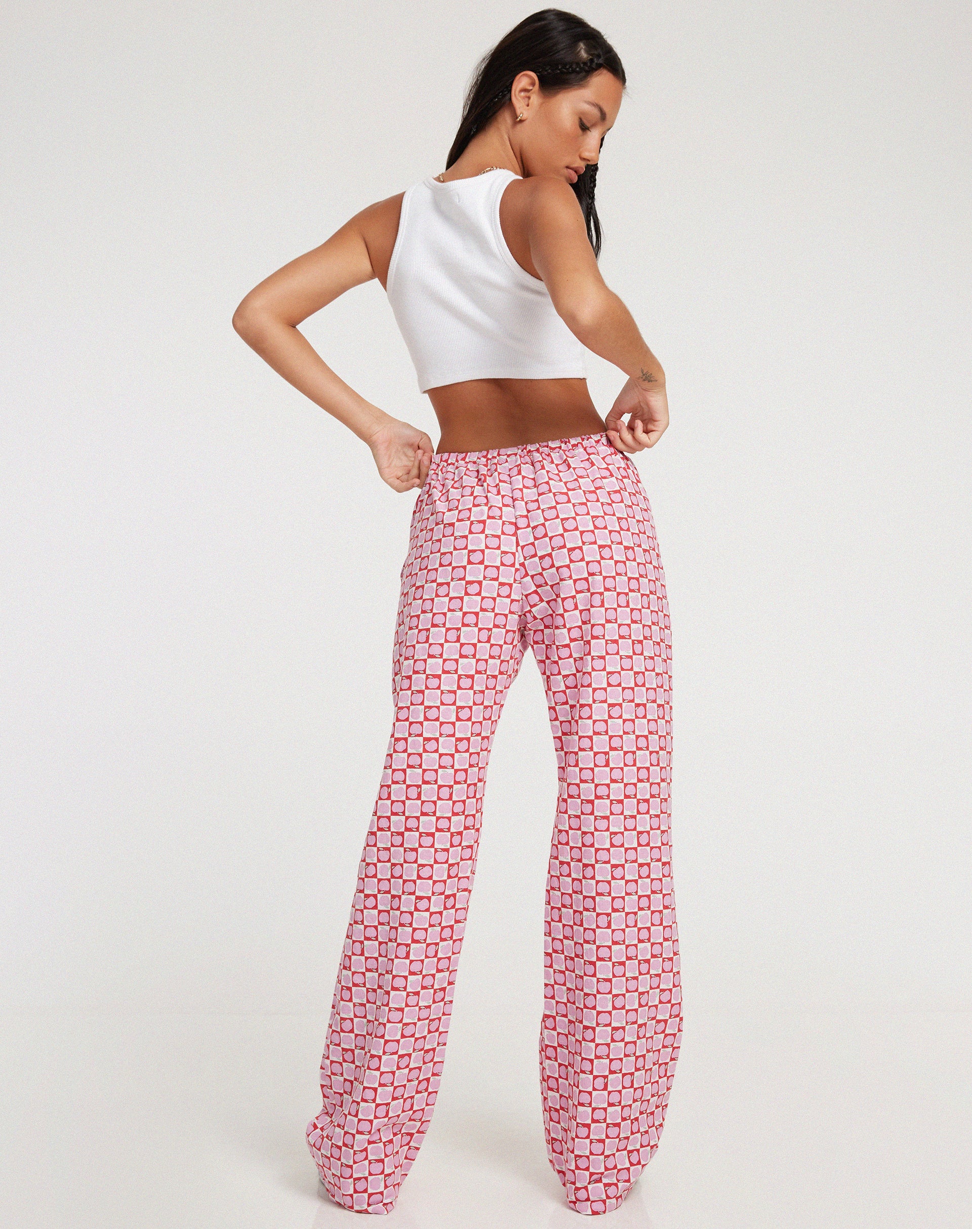 Raya Wide Leg Trousers in Apple Check Blush Red - Image 3
