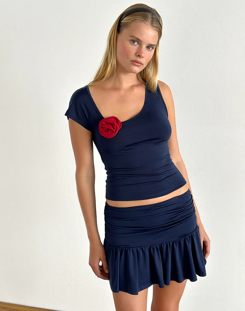 Rayla Top in Lycra Dark Navy with Red Rosette - Image 2
